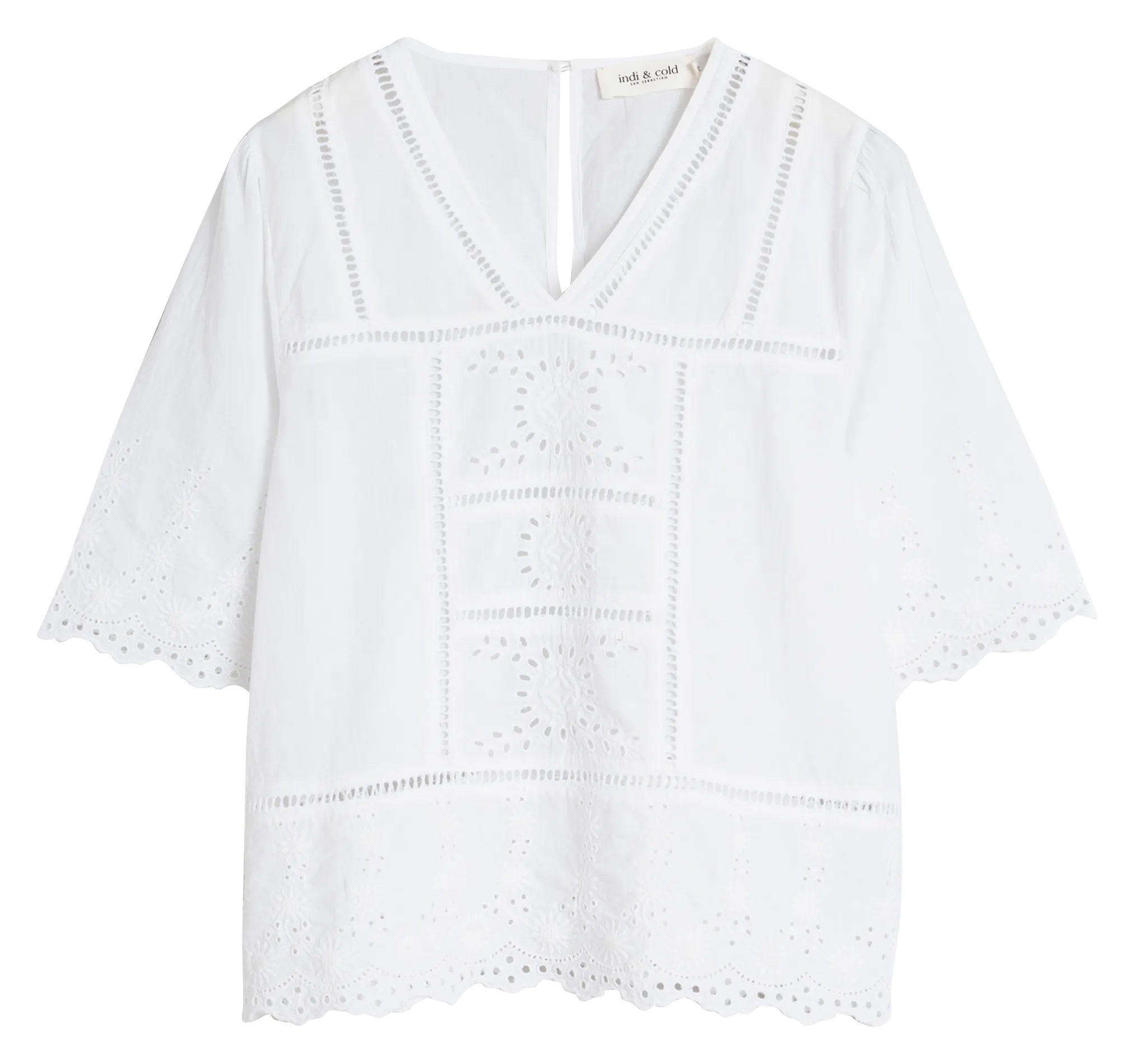  INDI & COLD   Top ampio con scollo a V ricamato in cotone | Bianco