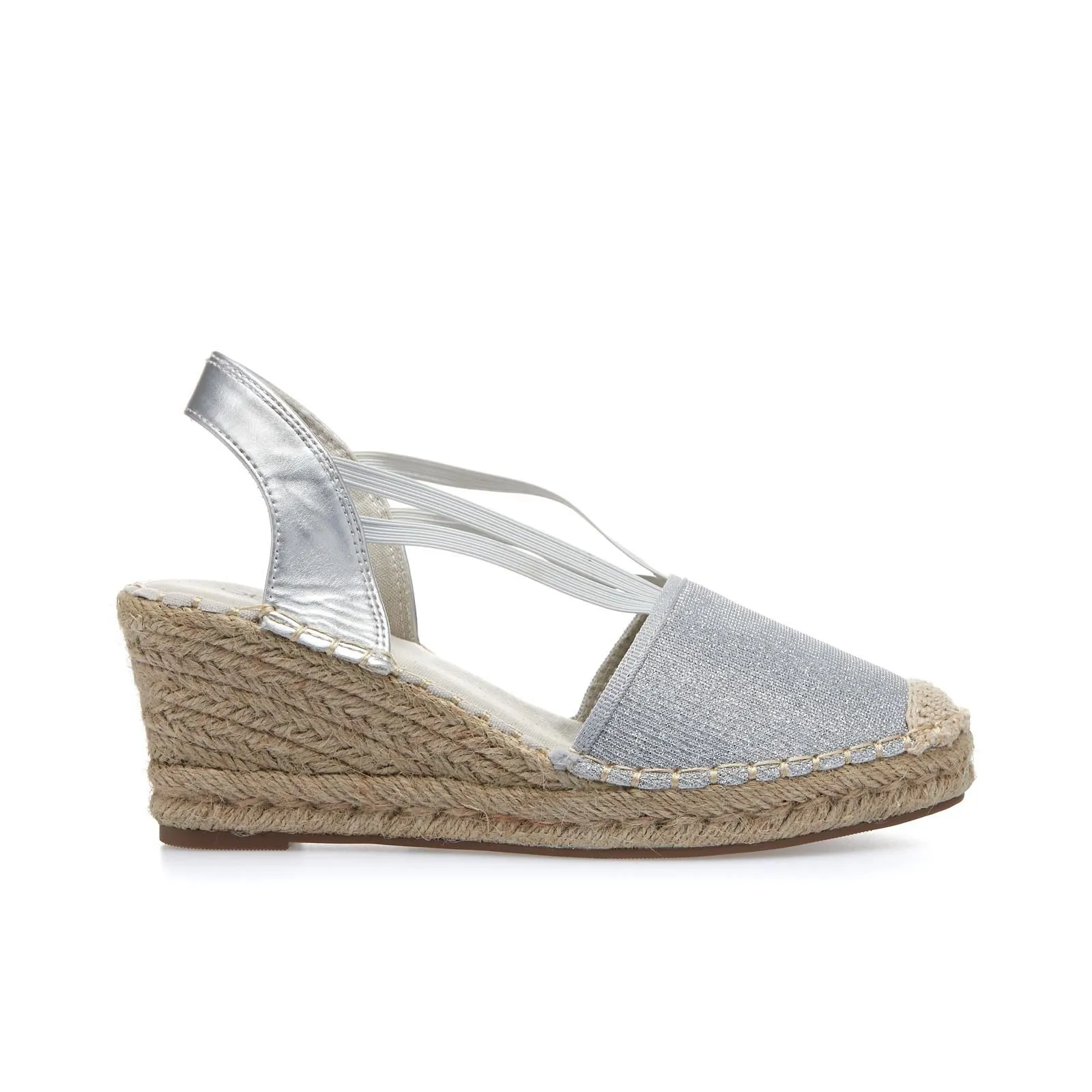 Sandali argento con zeppa in corda