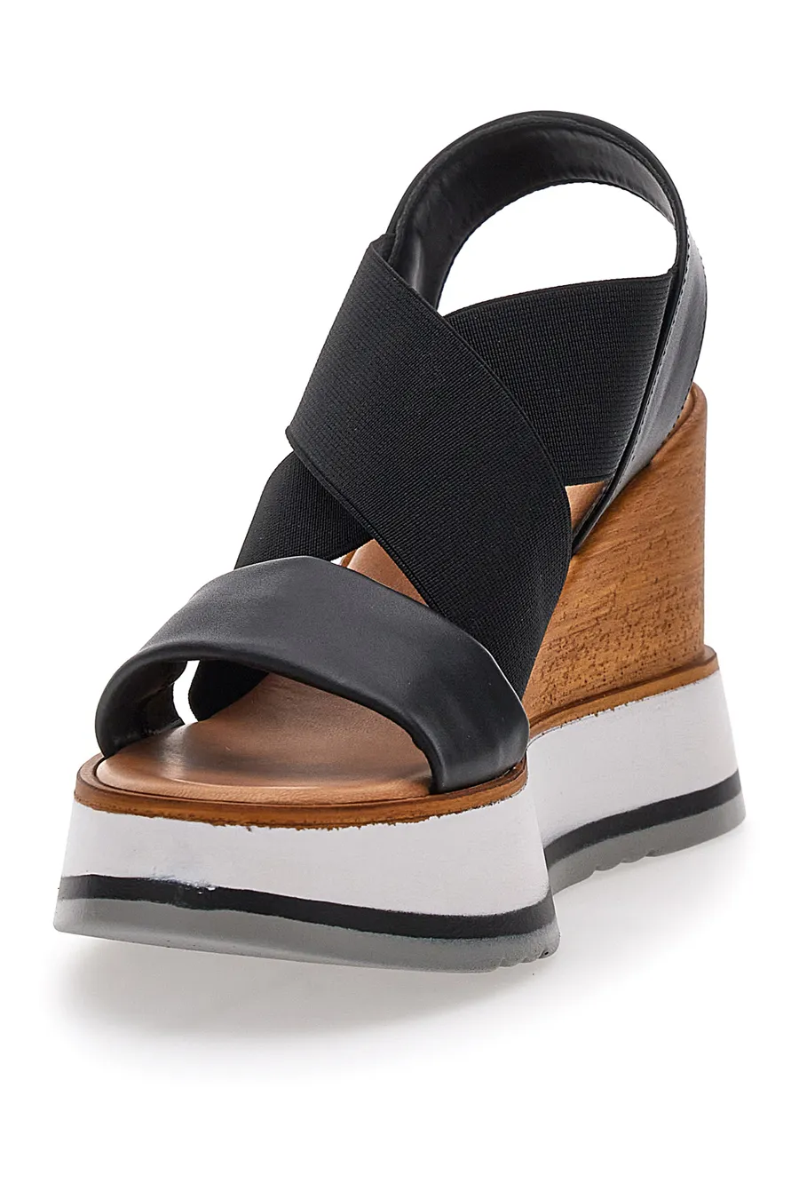 Sandali Neri Con Zeppa Color Legno Pittarello 24953