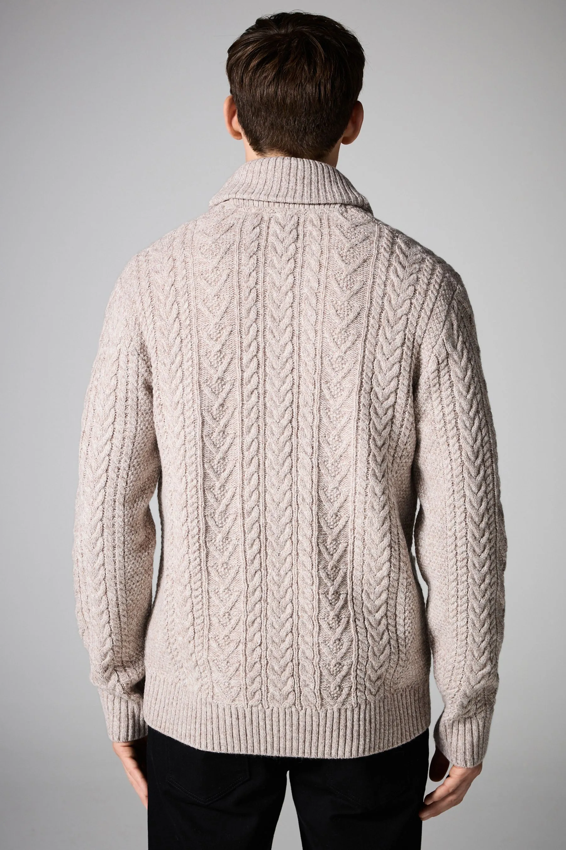 Wool Blend Shawl Cable Knit Cardigan    